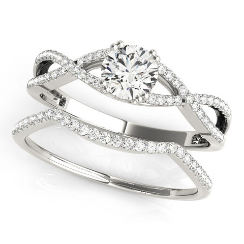 Silver Round Solitaire Twist Band with Pavé Setting and Four-Prong Setting