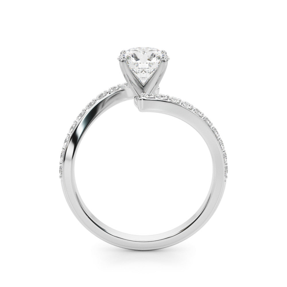 Silver Round Solitaire Twist Band with Pave Set Diamonds and Four-Prong Setting 1