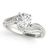 Silver Round Solitaire Twist Band with Pave Setting and Four-Prong Setting 1