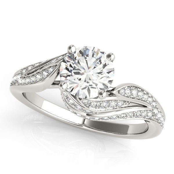 White gold Round Diamond Solitaire Ring with Prong Setting and Twisted Pavé Band