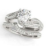 Silver Round Solitaire Twist Band with Pave Setting and Four-Prong Setting 2