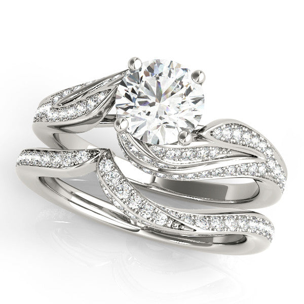 White Gold Heart-Shaped Hidden Halo Bypass Engagement Ring Setting with Graduated Pave Shoulders