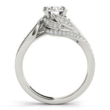 Silver Round Solitaire Twist Band with Pave Setting and Four-Prong Setting
