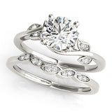 Silver Round Solitaire Twist Engagement Ring with Leaf Accents and Prong Setting 2