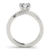 Silver Round Solitaire Twist Pave Diamond Engagement Ring with Prong Setting 1