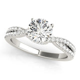 Silver Round Solitaire Twist Pave Diamond Engagement Ring with Prong Setting 2