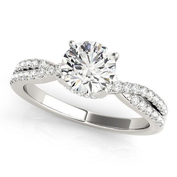 Silver 1.17 Carat D VS1 Round Solitaire Twist Pave Diamond Engagement Ring with Prong Setting