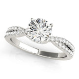 Silver 1.17 Carat D VS1 Round Solitaire Twist Pave Diamond Engagement Ring with Prong Setting