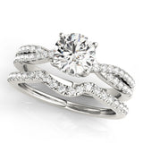 Silver Round Solitaire Twist Pave Diamond Engagement Ring with Prong Setting