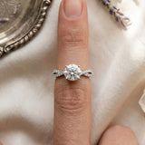 Silver 1.17 Carat D VS1 Round Solitaire Twist Pave Diamond Engagement Ring with Prong Setting