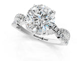 Silver Round Solitaire Twist Pave Diamond Engagement Ring with Prong Setting_505