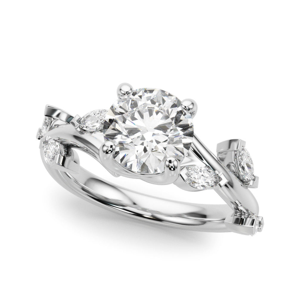 Silver Round Solitaire Twisted Band Marquise Accent Prong Setting Ring 1