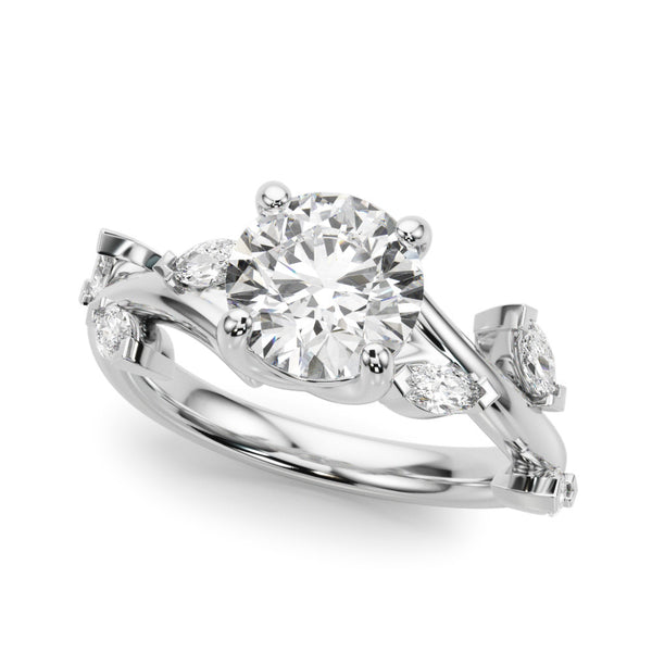 White gold Round Solitaire Twisted Band Marquise Accent Prong Setting Ring