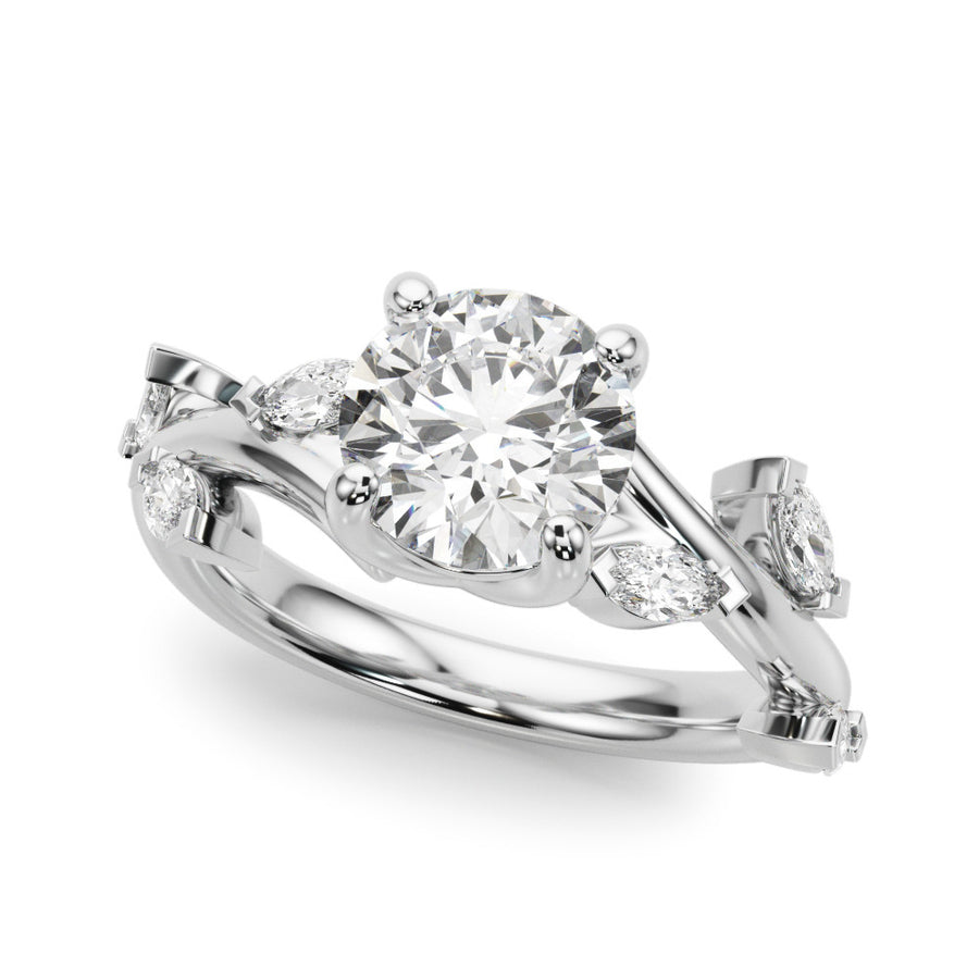 White gold Round Solitaire Twisted Band Marquise Accent Prong Setting Ring