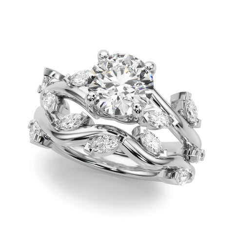 Silver Round Solitaire Twisted Band Marquise Accent Prong Setting Ring 2