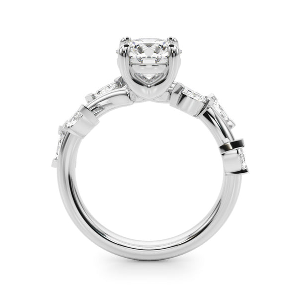 White gold Round Solitaire Twisted Band Marquise Accent Prong Setting Ring