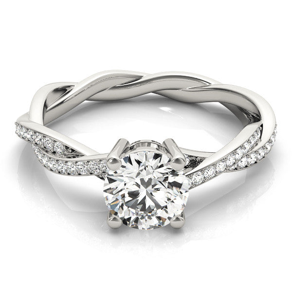 Silver Round Solitaire Twisted Band Pavé Diamond Ring 2