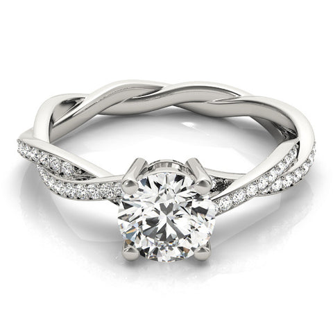 Silver Round Solitaire Twisted Band Pavé Diamond Ring 2