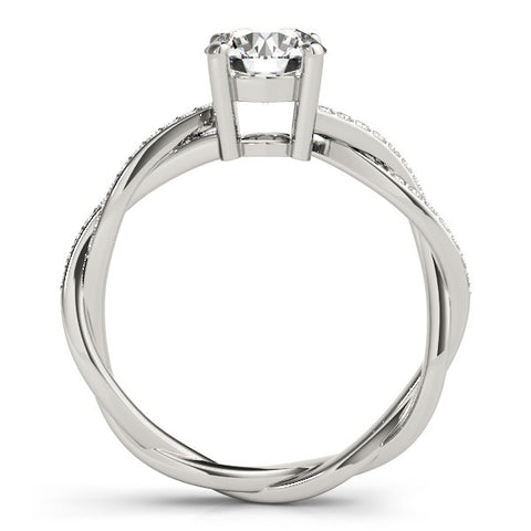 Silver Round Solitaire Twisted Band Pavé Diamond Ring