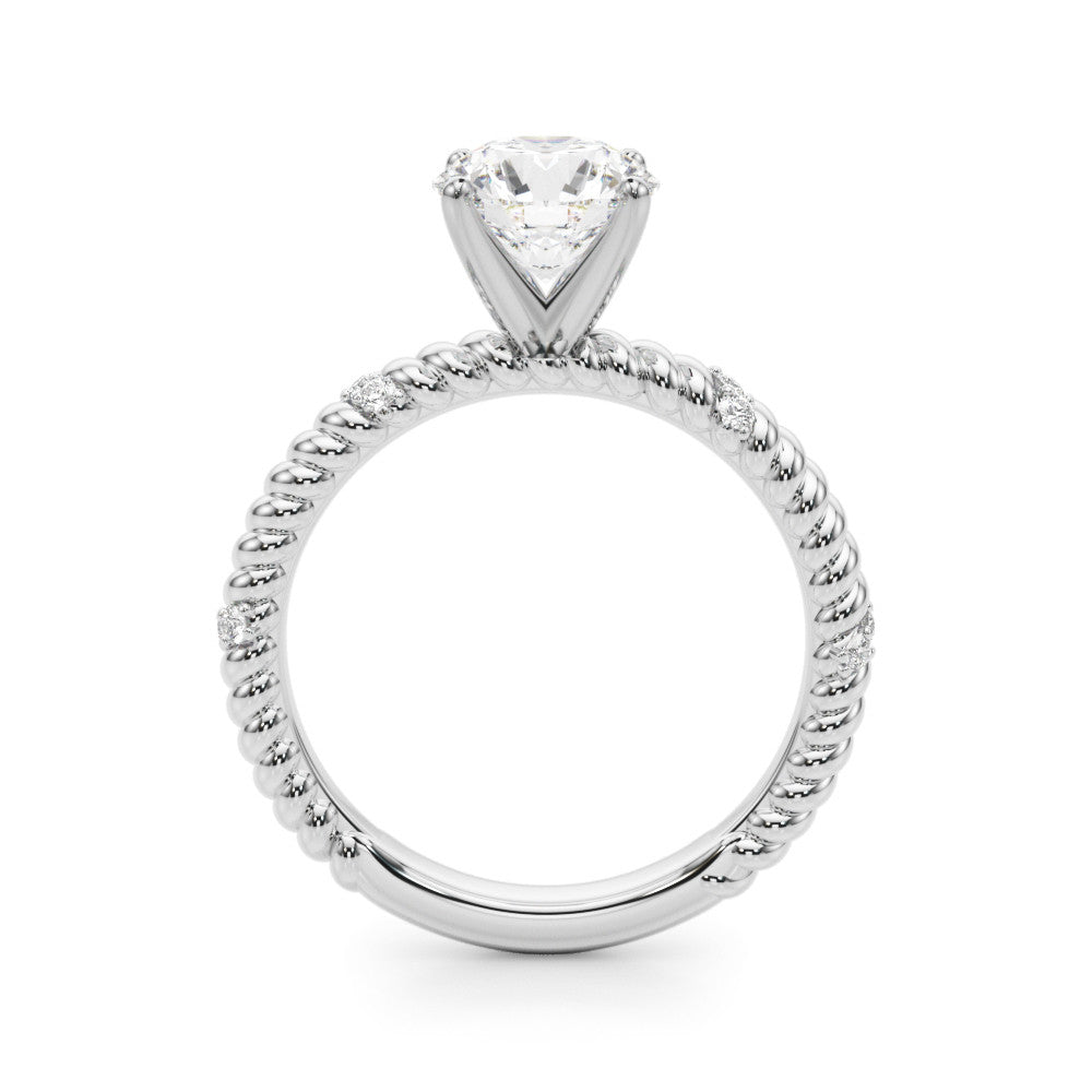 Silver Round Solitaire Twisted Band Prong Set Engagement Ring 1