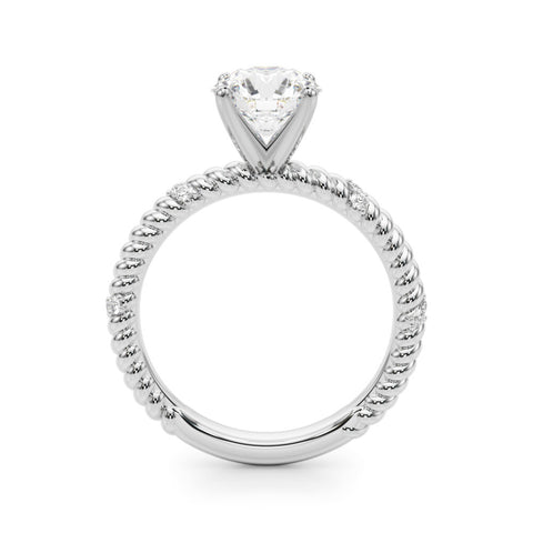 Silver Round Solitaire Twisted Band Prong Set Engagement Ring 1