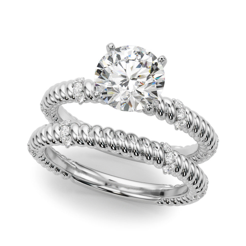 Silver Round Solitaire Twisted Band Prong Set Engagement Ring