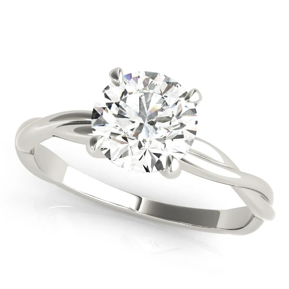 Silver Round Solitaire Twisted Band Ring with Four-Prong Setting