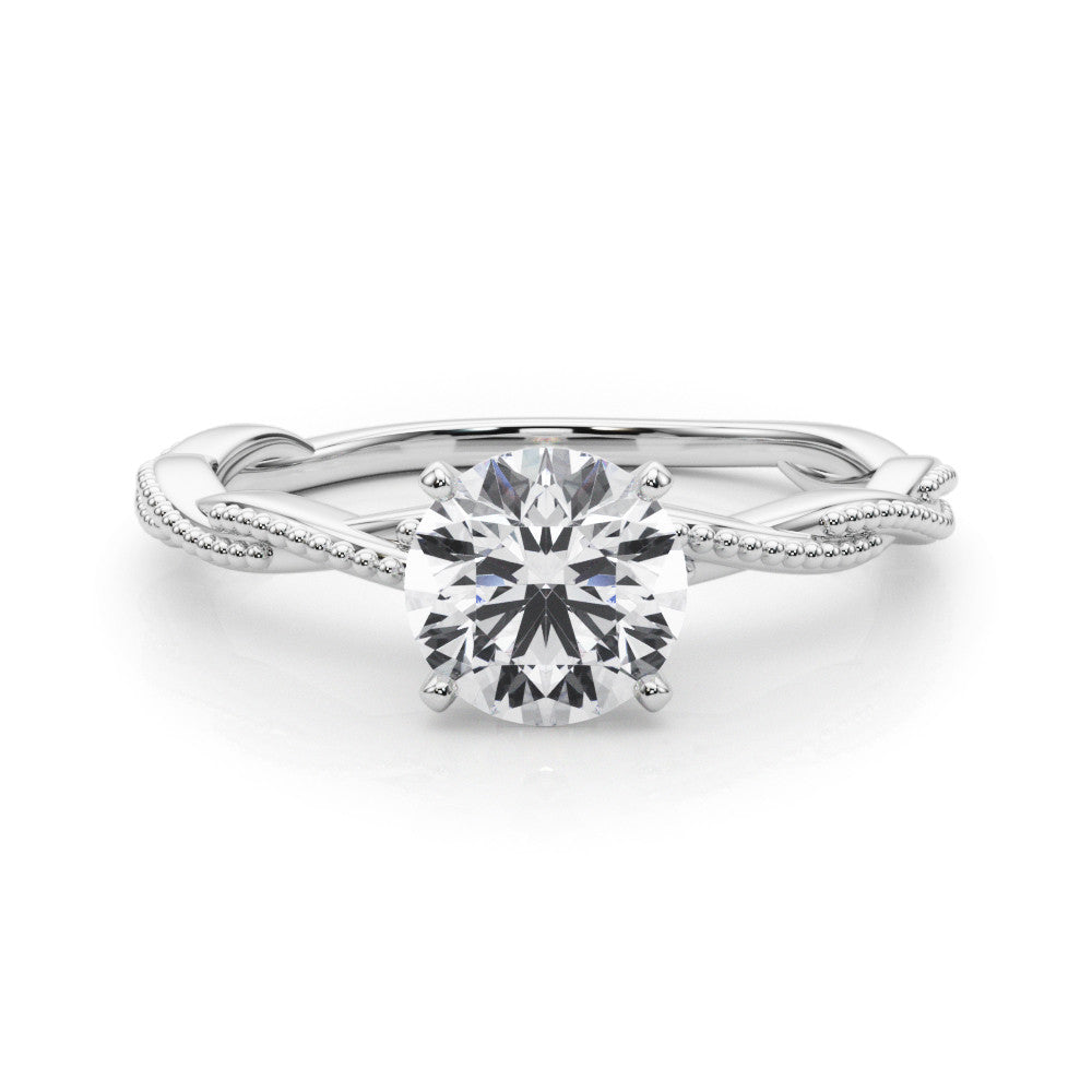 Silver Round Solitaire Twisted Band with Bead Prong Setting
