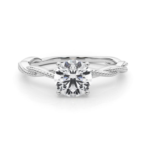 Silver Round Solitaire Twisted Band with Bead Prong Setting