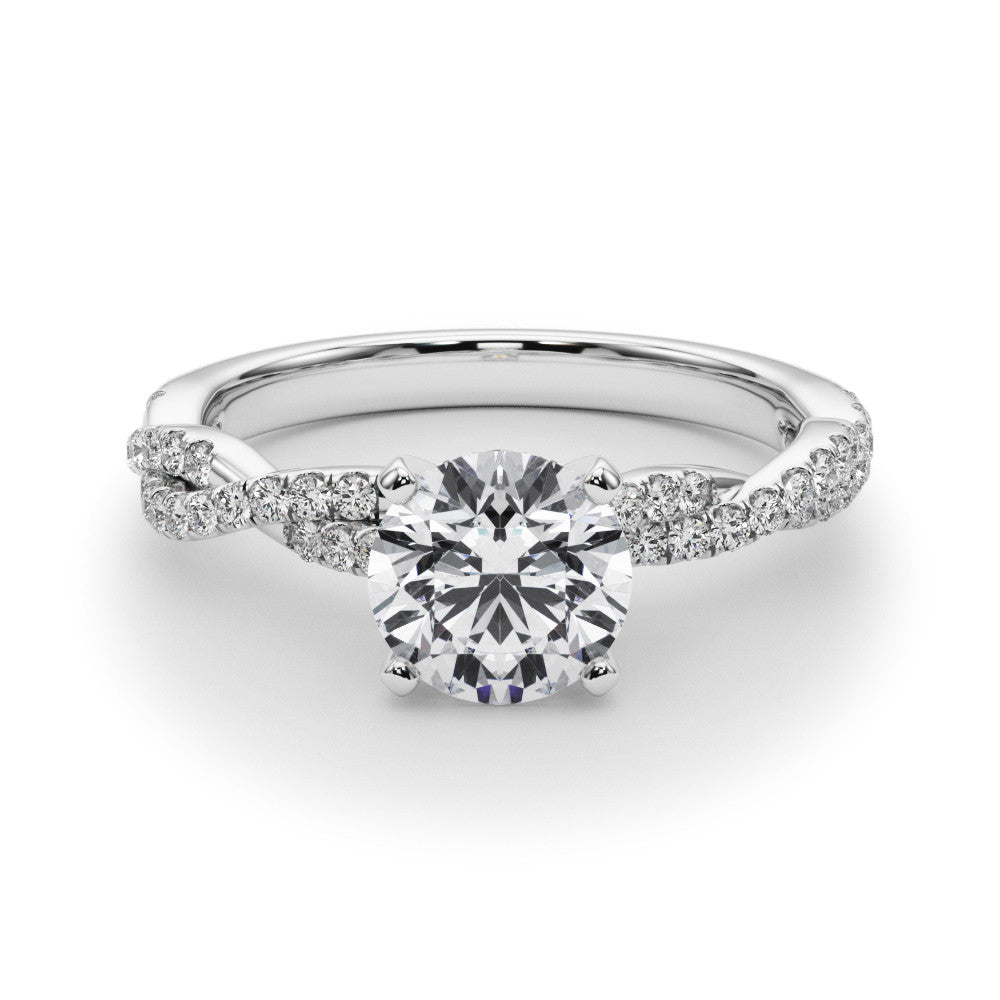 Silver Round Solitaire Twisted Pave Band with Four-Prong Setting