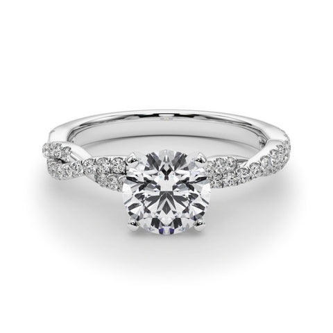 Silver Round Solitaire Twisted Pave Band with Four-Prong Setting