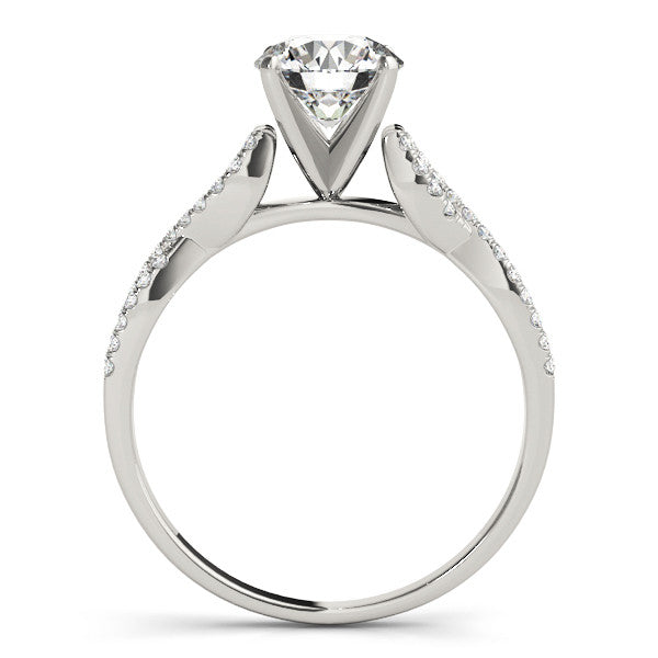 Silver Round Solitaire Twisted Pave Diamond Engagement Ring with Four-Prong Setting 1
