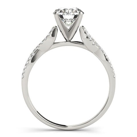 Silver Round Solitaire Twisted Pave Diamond Engagement Ring with Four-Prong Setting 1