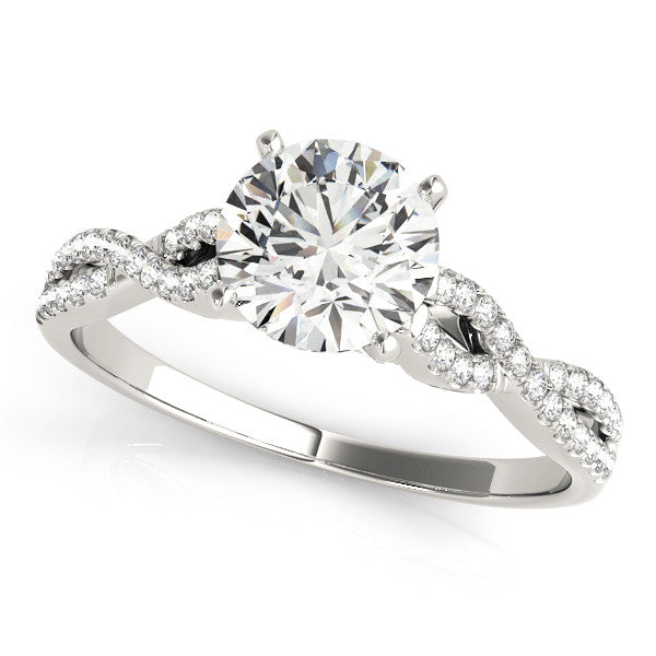 Silver Round Solitaire Twisted Pave Diamond Engagement Ring with Four-Prong Setting 2