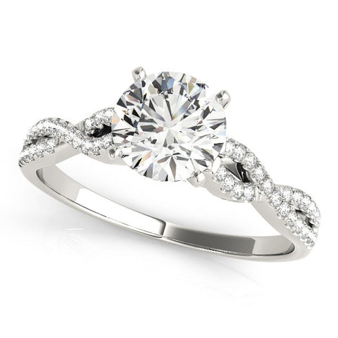 Silver Round Solitaire Twisted Pave Diamond Engagement Ring with Four-Prong Setting 2