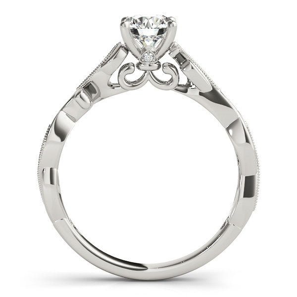 Silver Round Solitaire Vine Band with Milgrain Prong Setting 1