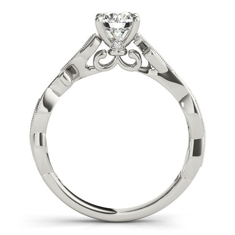 Silver Round Solitaire Vine Band with Milgrain Prong Setting 1