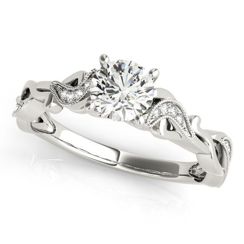 Silver Round Solitaire Vine Band with Milgrain Prong Setting 2