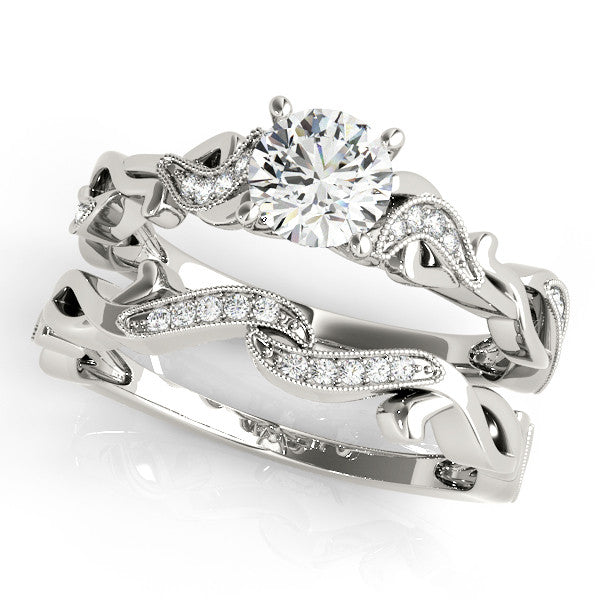 Silver Round Solitaire Vine Band with Milgrain Prong Setting