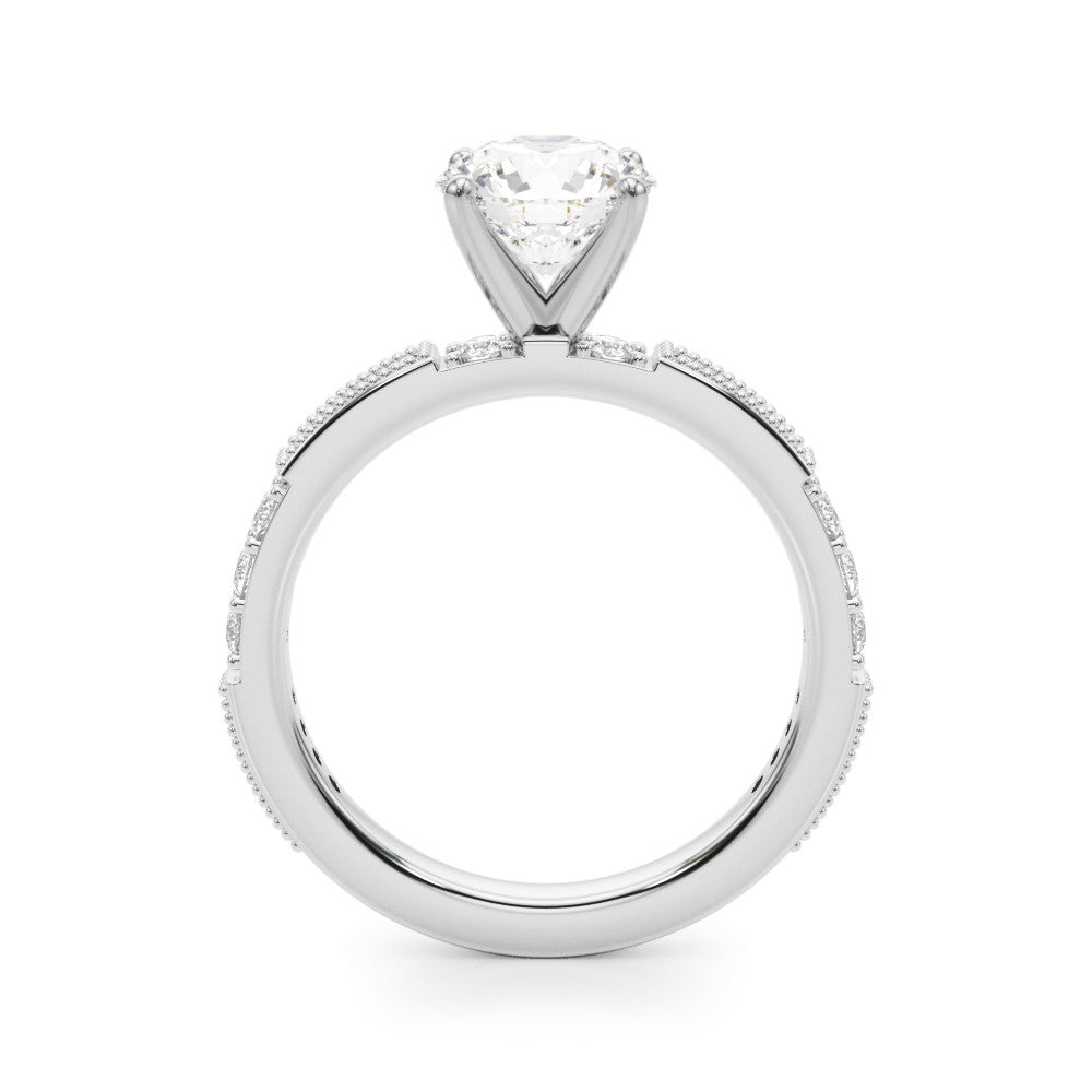 Silver Round Solitaire with Pavé Band and Four-Prong Setting 1