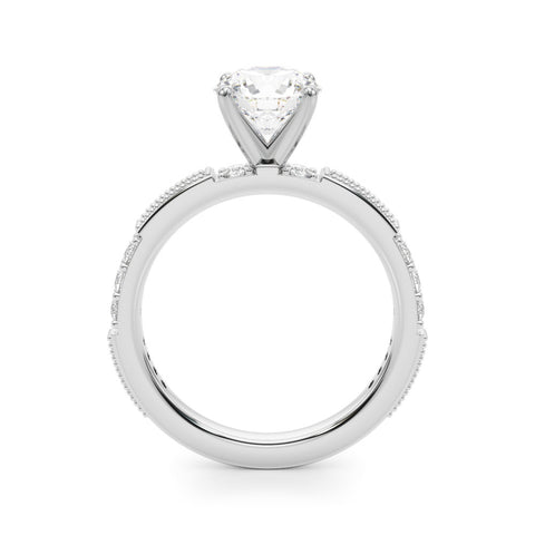 Silver Round Solitaire with Pavé Band and Four-Prong Setting 1