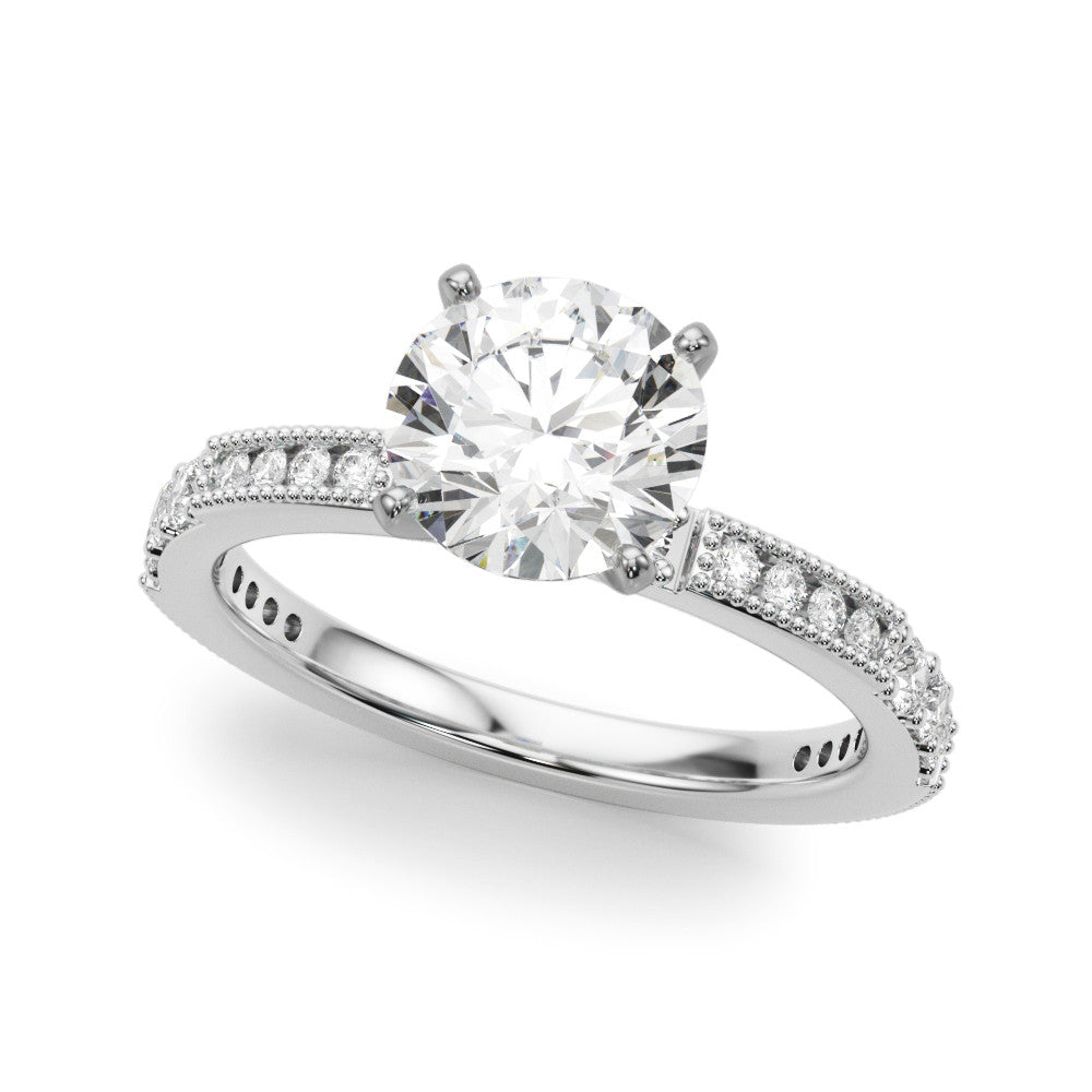 Silver Round Solitaire with Pavé Band and Four-Prong Setting 2