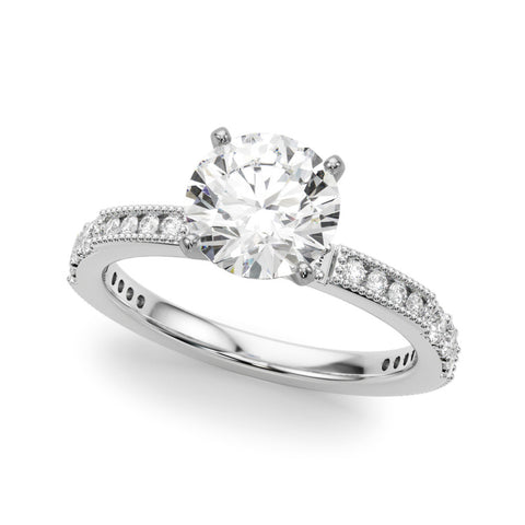 Silver Round Solitaire with Pavé Band and Four-Prong Setting 2