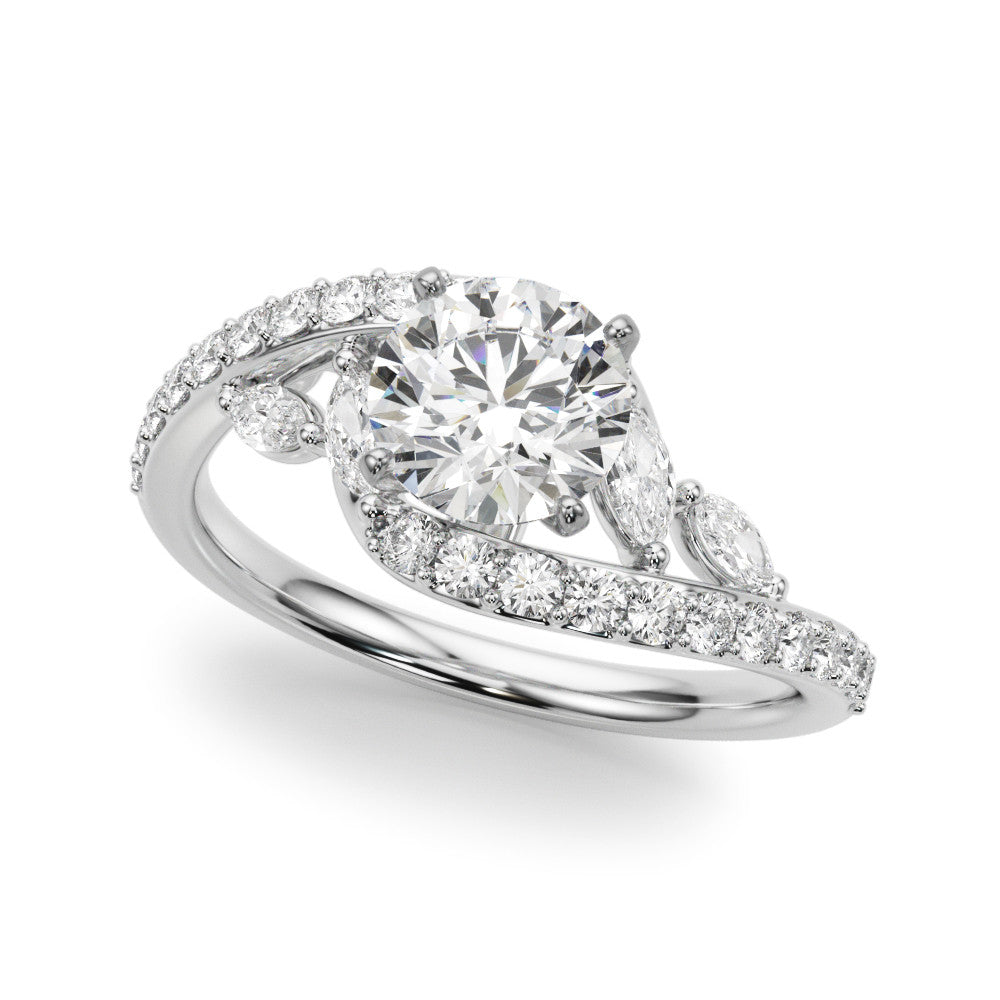 Silver Round Solitaire with Pavé Twist Band and Four-Prong Setting 2