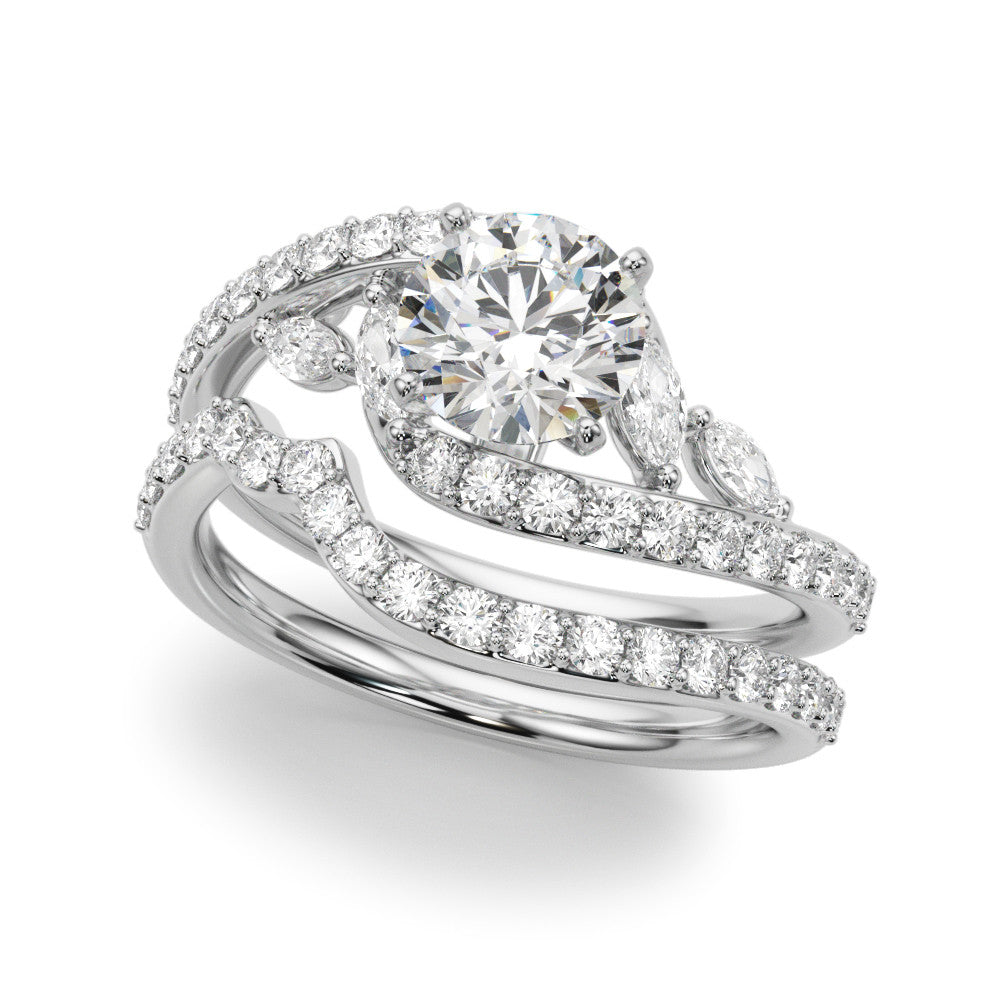 Silver Round Solitaire with Pavé Twist Band and Four-Prong Setting