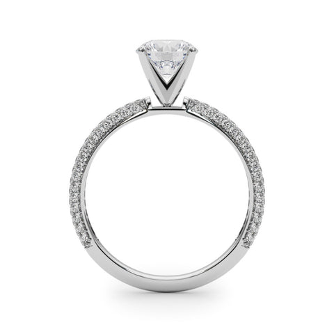 Silver Round Solitaire with Pave Band and Four-Prong Setting 1