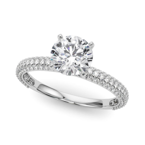 Silver Round Solitaire with Pave Band and Four-Prong Setting 2