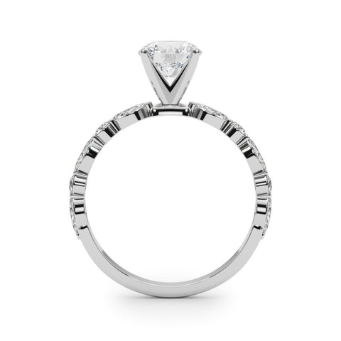 Silver Round Solitaire with Side Stones on a Pavé Band and Four-Prong Setting 1