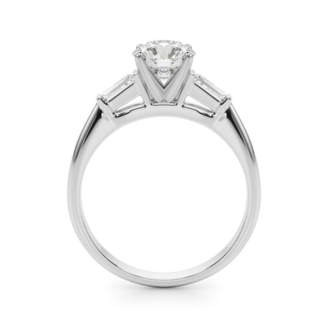 Silver Round Solitaire with Tapered Baguette Side Stones on a Classic Band with Four-Prong Setting 1