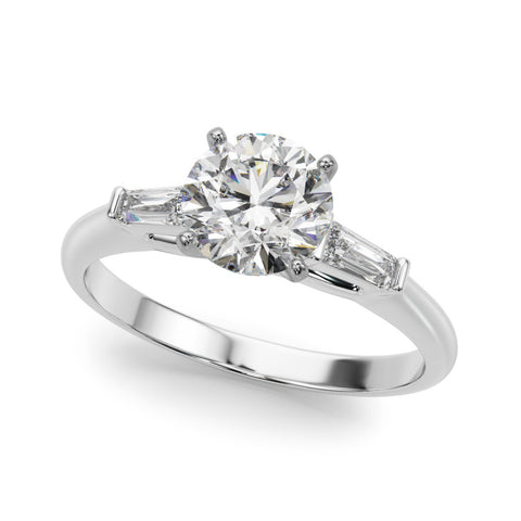 Silver Round Solitaire with Tapered Baguette Side Stones on a Classic Band with Four-Prong Setting 2